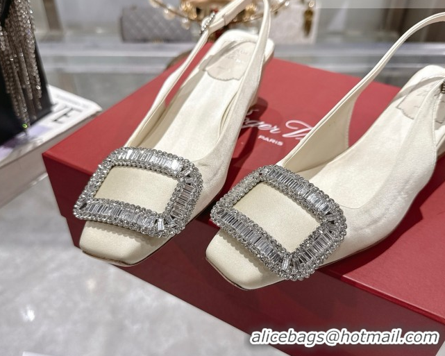 Purchase Roger Vivier Belle Vivier Slingbacks Pump 4.5cm in Satin and Strass Buckle White RV121201 1212005 2026