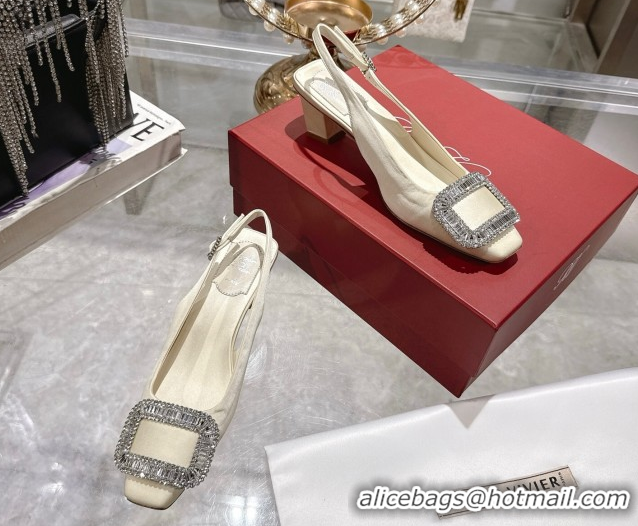Purchase Roger Vivier Belle Vivier Slingbacks Pump 4.5cm in Satin and Strass Buckle White RV121201 1212005 2026