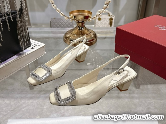 Purchase Roger Vivier Belle Vivier Slingbacks Pump 4.5cm in Satin and Strass Buckle White RV121201 1212005 2026