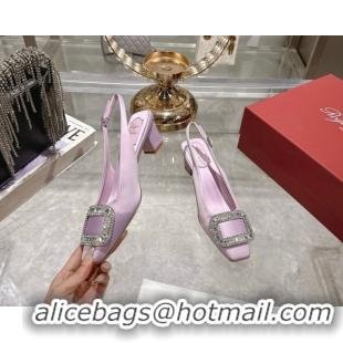 Best Grade Roger Vivier Belle Vivier Slingbacks Pump 4.5cm in Satin and Strass Buckle Light Purple RV121201 1212006