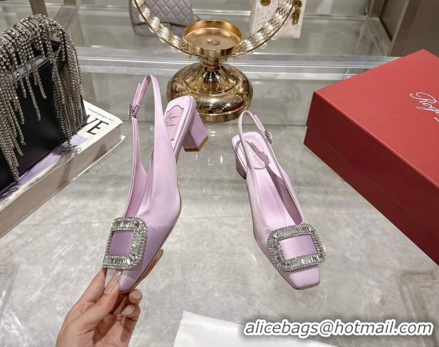 Best Grade Roger Vivier Belle Vivier Slingbacks Pump 4.5cm in Satin and Strass Buckle Light Purple RV121201 1212006
