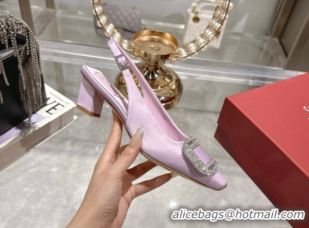 Best Grade Roger Vivier Belle Vivier Slingbacks Pump 4.5cm in Satin and Strass Buckle Light Purple RV121201 1212006