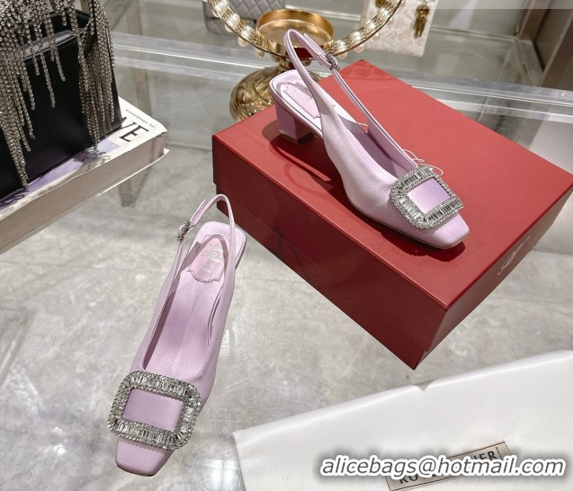 Best Grade Roger Vivier Belle Vivier Slingbacks Pump 4.5cm in Satin and Strass Buckle Light Purple RV121201 1212006