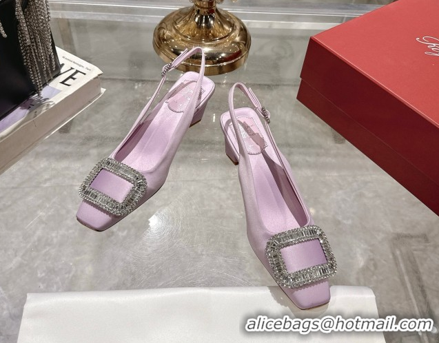 Best Grade Roger Vivier Belle Vivier Slingbacks Pump 4.5cm in Satin and Strass Buckle Light Purple RV121201 1212006