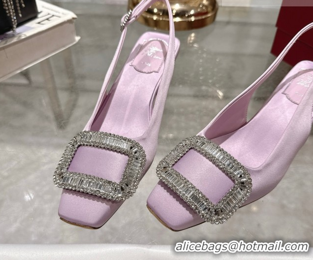 Best Grade Roger Vivier Belle Vivier Slingbacks Pump 4.5cm in Satin and Strass Buckle Light Purple RV121201 1212006