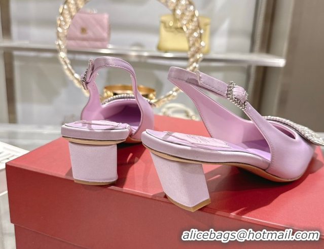 Best Grade Roger Vivier Belle Vivier Slingbacks Pump 4.5cm in Satin and Strass Buckle Light Purple RV121201 1212006