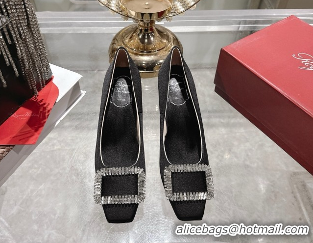 Low Price Roger Vivier Trompette Pumps 7cm in Satin and Strass Buckle Black RV121201 1212007