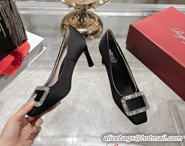 Low Price Roger Vivier Trompette Pumps 7cm in Satin and Strass Buckle Black RV121201 1212007