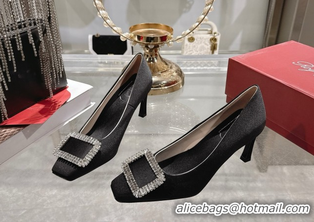 Low Price Roger Vivier Trompette Pumps 7cm in Satin and Strass Buckle Black RV121201 1212007