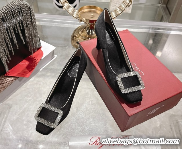 Low Price Roger Vivier Trompette Pumps 7cm in Satin and Strass Buckle Black RV121201 1212007