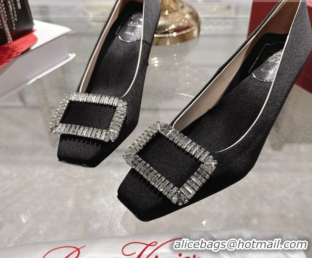 Low Price Roger Vivier Trompette Pumps 7cm in Satin and Strass Buckle Black RV121201 1212007