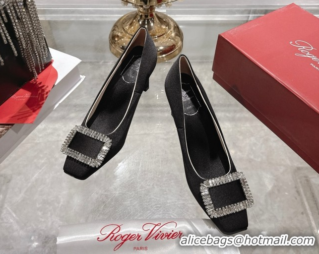 Low Price Roger Vivier Trompette Pumps 7cm in Satin and Strass Buckle Black RV121201 1212007