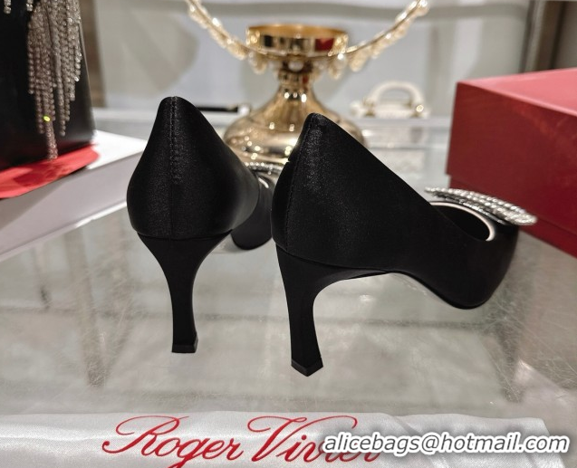 Low Price Roger Vivier Trompette Pumps 7cm in Satin and Strass Buckle Black RV121201 1212007