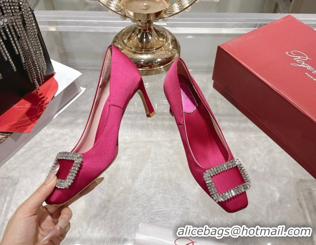 AAAAA Roger Vivier Trompette Pumps 7cm in Satin and Strass Buckle Fuchsia RV121201 Pink 2026