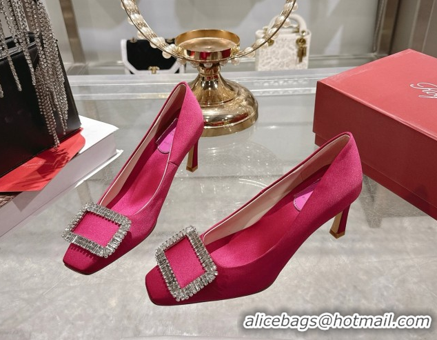 AAAAA Roger Vivier Trompette Pumps 7cm in Satin and Strass Buckle Fuchsia RV121201 Pink 2026