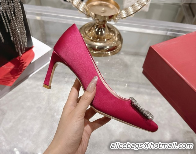 AAAAA Roger Vivier Trompette Pumps 7cm in Satin and Strass Buckle Fuchsia RV121201 Pink 2026