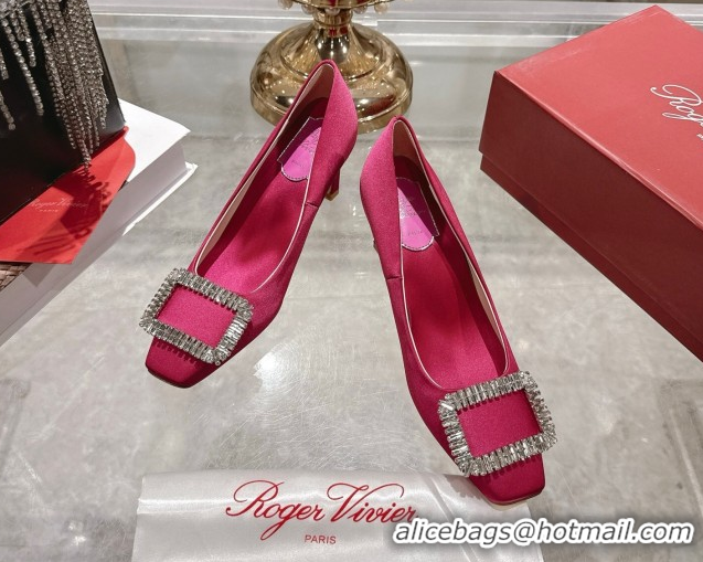AAAAA Roger Vivier Trompette Pumps 7cm in Satin and Strass Buckle Fuchsia RV121201 Pink 2026