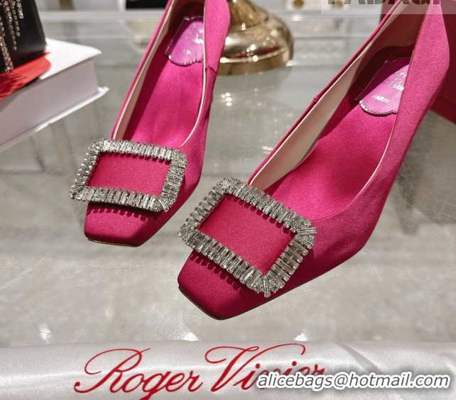 AAAAA Roger Vivier Trompette Pumps 7cm in Satin and Strass Buckle Fuchsia RV121201 Pink 2026