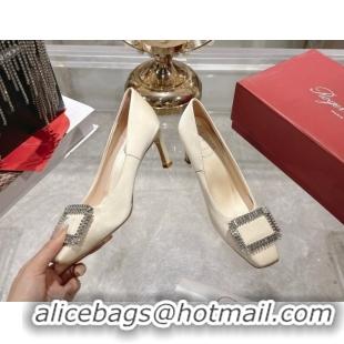 Cheap Price Roger Vivier Trompette Pumps 7cm in Satin and Strass Buckle Fuchsia RV121201 White 2026