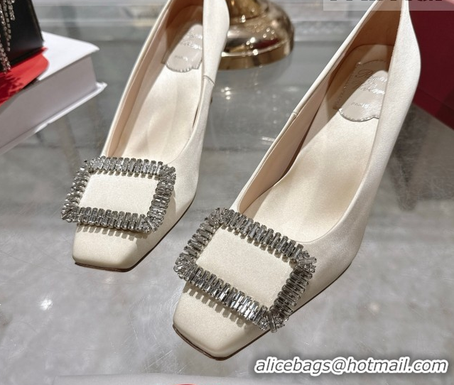 Cheap Price Roger Vivier Trompette Pumps 7cm in Satin and Strass Buckle Fuchsia RV121201 White 2026