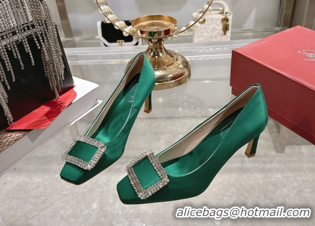 Hot Style Roger Vivier Trompette Pumps 7cm in Satin and Strass Buckle Fuchsia RV121201 Green 2026