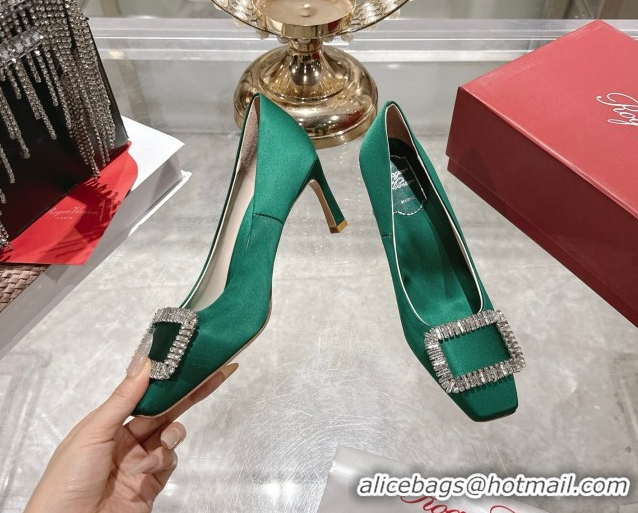 Hot Style Roger Vivier Trompette Pumps 7cm in Satin and Strass Buckle Fuchsia RV121201 Green 2026