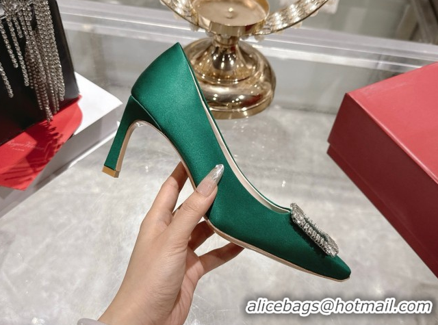 Hot Style Roger Vivier Trompette Pumps 7cm in Satin and Strass Buckle Fuchsia RV121201 Green 2026