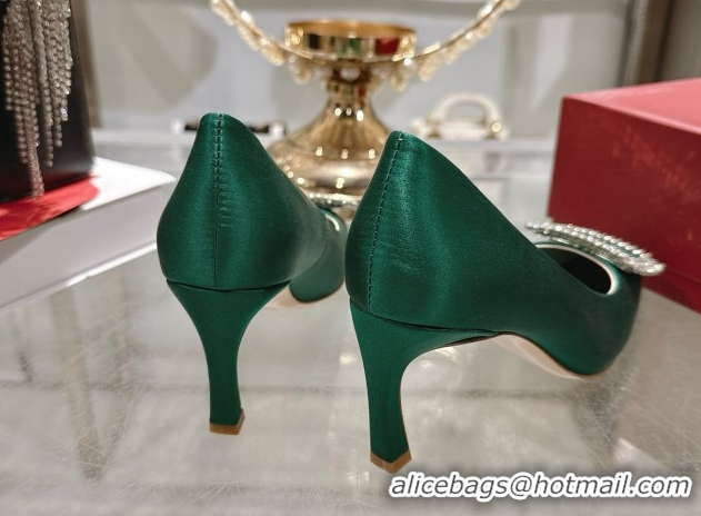 Hot Style Roger Vivier Trompette Pumps 7cm in Satin and Strass Buckle Fuchsia RV121201 Green 2026