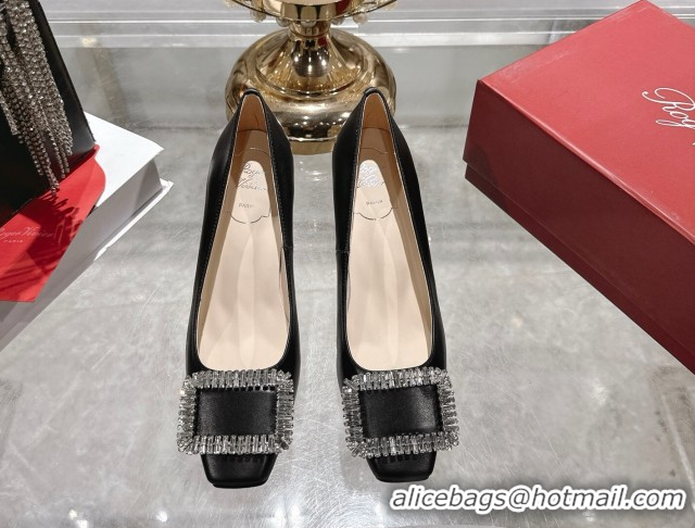 Popular Style Roger Vivier Trompette Pumps 7cm in Satin and Strass Buckle RV121201 Black 2026
