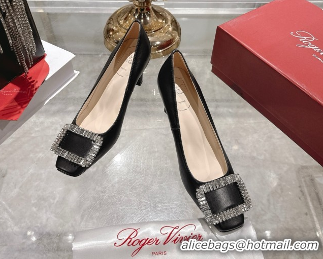 Popular Style Roger Vivier Trompette Pumps 7cm in Satin and Strass Buckle RV121201 Black 2026