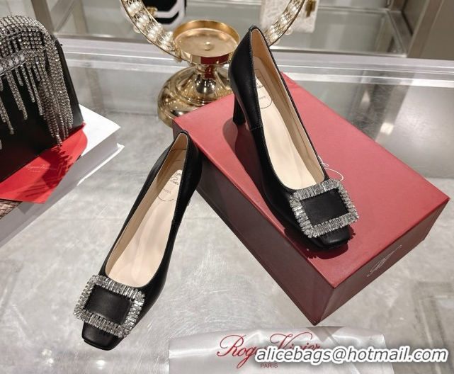 Popular Style Roger Vivier Trompette Pumps 7cm in Satin and Strass Buckle RV121201 Black 2026