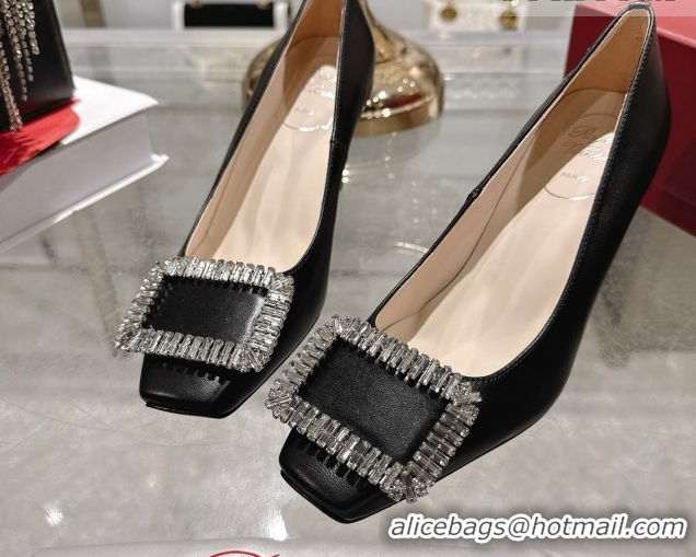 Popular Style Roger Vivier Trompette Pumps 7cm in Satin and Strass Buckle RV121201 Black 2026