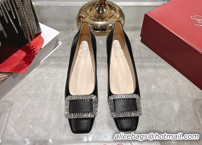 Top Design Roger Vivier Belle Vivier Pumps 4.5cm in Black Leather and Strass Buckle White RV121201 2026