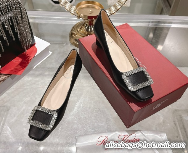 Top Design Roger Vivier Belle Vivier Pumps 4.5cm in Black Leather and Strass Buckle White RV121201 2026