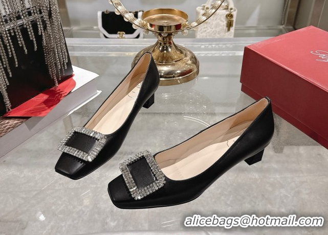 Top Design Roger Vivier Belle Vivier Pumps 4.5cm in Black Leather and Strass Buckle White RV121201 2026
