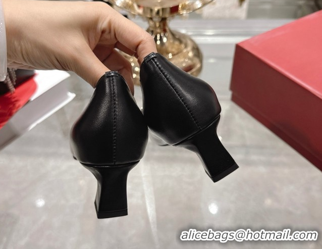 Top Design Roger Vivier Belle Vivier Pumps 4.5cm in Black Leather and Strass Buckle White RV121201 2026