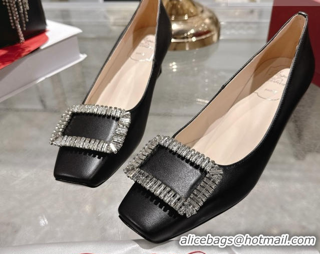 Top Design Roger Vivier Belle Vivier Pumps 4.5cm in Black Leather and Strass Buckle White RV121201 2026