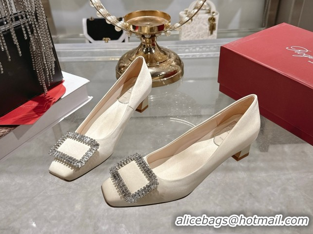 Duplicate Roger Vivier Belle Vivier Pumps 4.5cm in Satin and Strass Buckle White RV121201 2026
