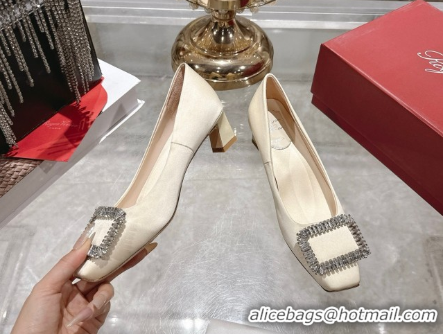 Duplicate Roger Vivier Belle Vivier Pumps 4.5cm in Satin and Strass Buckle White RV121201 2026