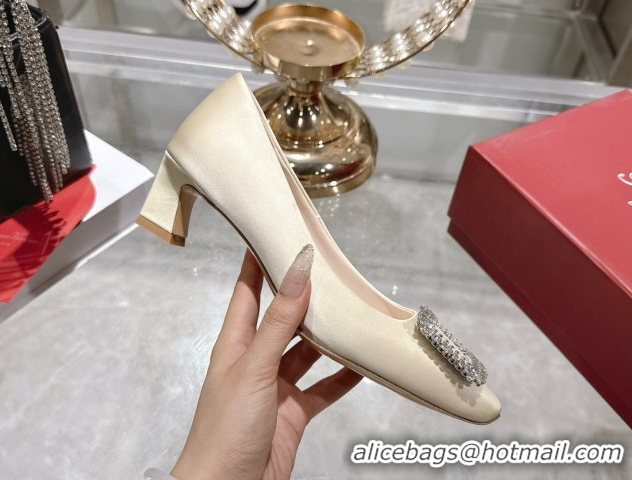 Duplicate Roger Vivier Belle Vivier Pumps 4.5cm in Satin and Strass Buckle White RV121201 2026
