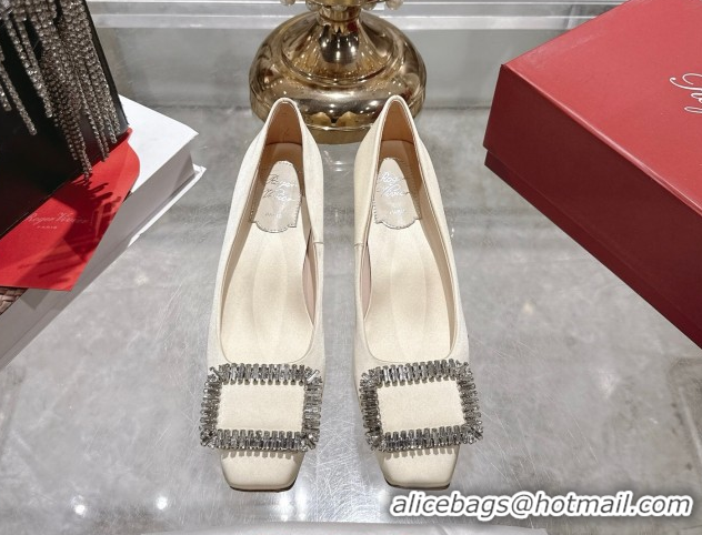 Duplicate Roger Vivier Belle Vivier Pumps 4.5cm in Satin and Strass Buckle White RV121201 2026