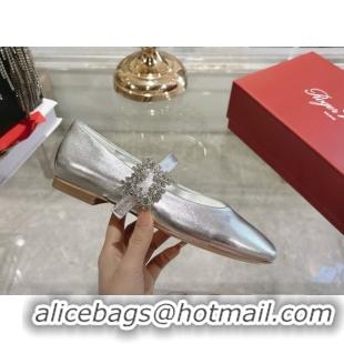 Luxury Roger Vivier Vivier Mary Janes Ballerinas Flat in Calf Leather and Strass Silver RV121201 2026