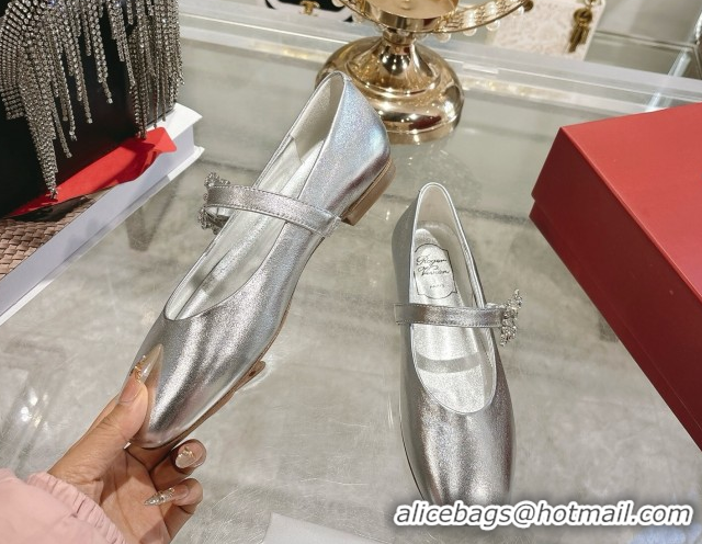 Luxury Roger Vivier Vivier Mary Janes Ballerinas Flat in Calf Leather and Strass Silver RV121201 2026