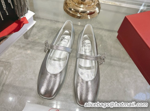 Luxury Roger Vivier Vivier Mary Janes Ballerinas Flat in Calf Leather and Strass Silver RV121201 2026