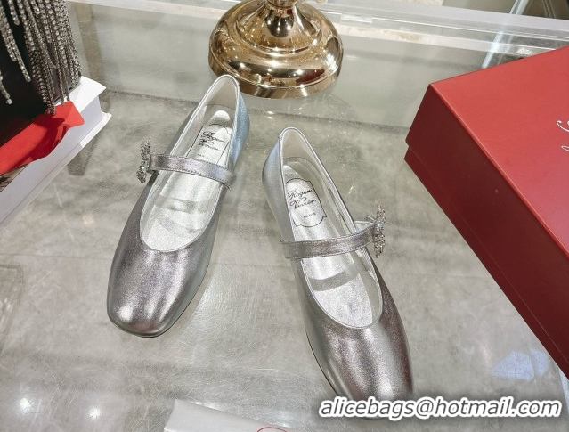 Luxury Roger Vivier Vivier Mary Janes Ballerinas Flat in Calf Leather and Strass Silver RV121201 2026
