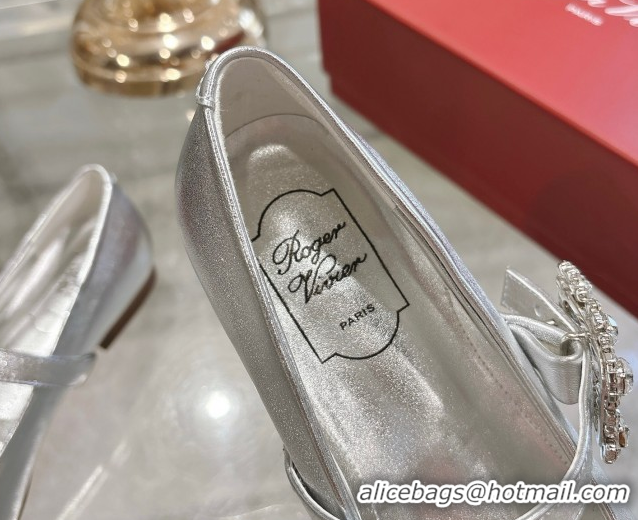Luxury Roger Vivier Vivier Mary Janes Ballerinas Flat in Calf Leather and Strass Silver RV121201 2026
