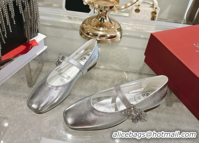 Luxury Roger Vivier Vivier Mary Janes Ballerinas Flat in Calf Leather and Strass Silver RV121201 2026