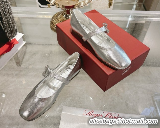 Luxury Roger Vivier Vivier Mary Janes Ballerinas Flat in Calf Leather and Strass Silver RV121201 2026