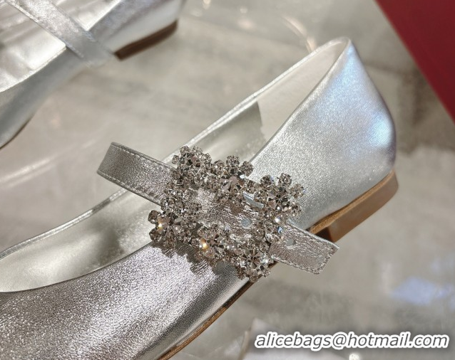 Luxury Roger Vivier Vivier Mary Janes Ballerinas Flat in Calf Leather and Strass Silver RV121201 2026