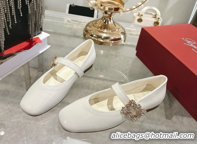 Charming Roger Vivier Vivier Mary Janes Ballerinas Flat in Calf Leather and Strass White RV121201 2026